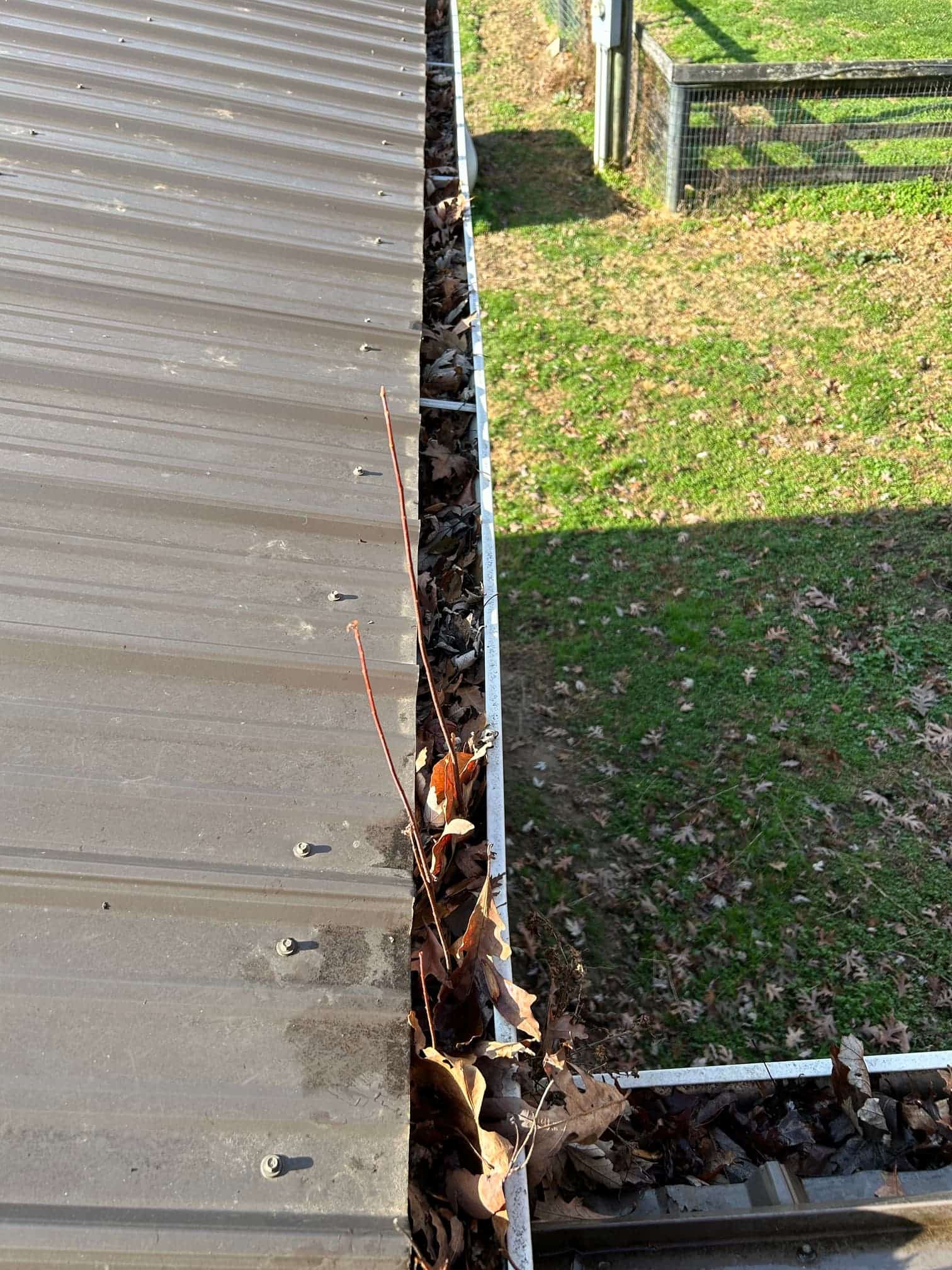 Gutters full of debris before cleaning