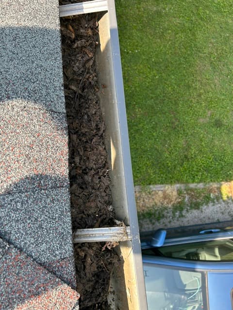 Gutters packed with debris before cleaning